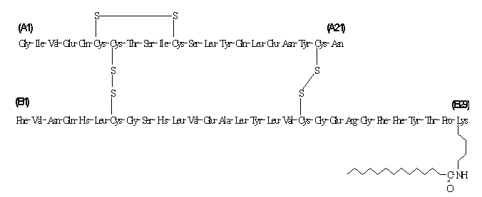 Štruktúra molekulárneho vzorca inzulínu detemiru