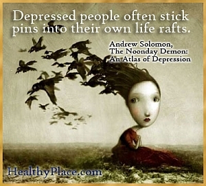 Dôvtipný citát o depresii - Depresívni ľudia často nalepujú špendlíky do svojich vlastných záchranných člnov.