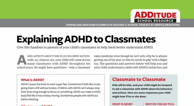 Vysvetľuje ADHD spolužiakom